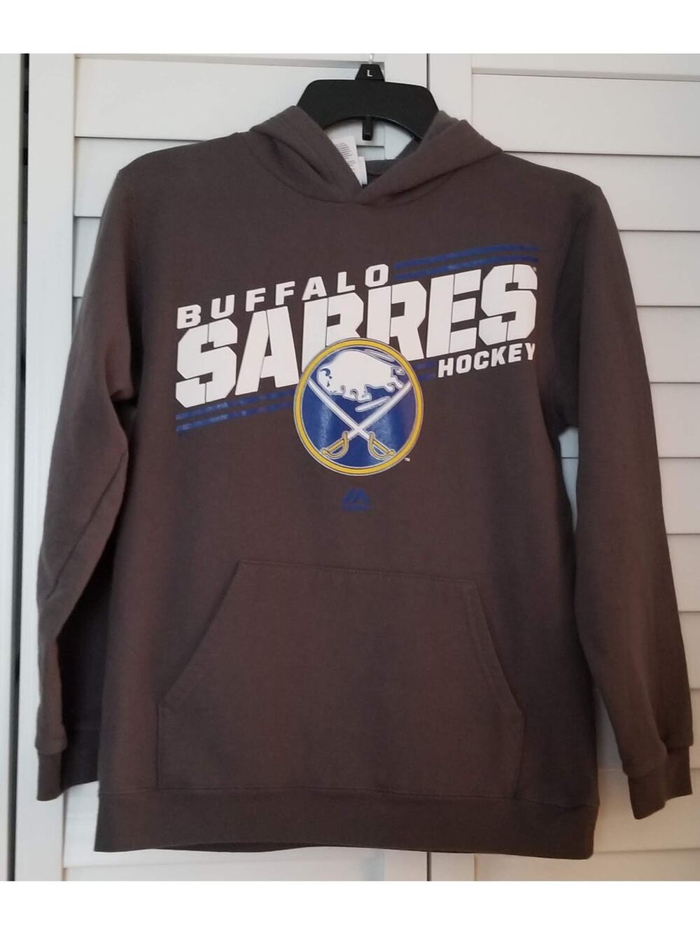 Boy's Buffalo Sabres Hockey NHL Hoodie Sweatshirt Gray Majestic Size Large